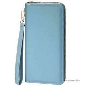 Vegan Leather Clutch Wallet Large Capacity RFID Blocking Wristlet Hand Strap